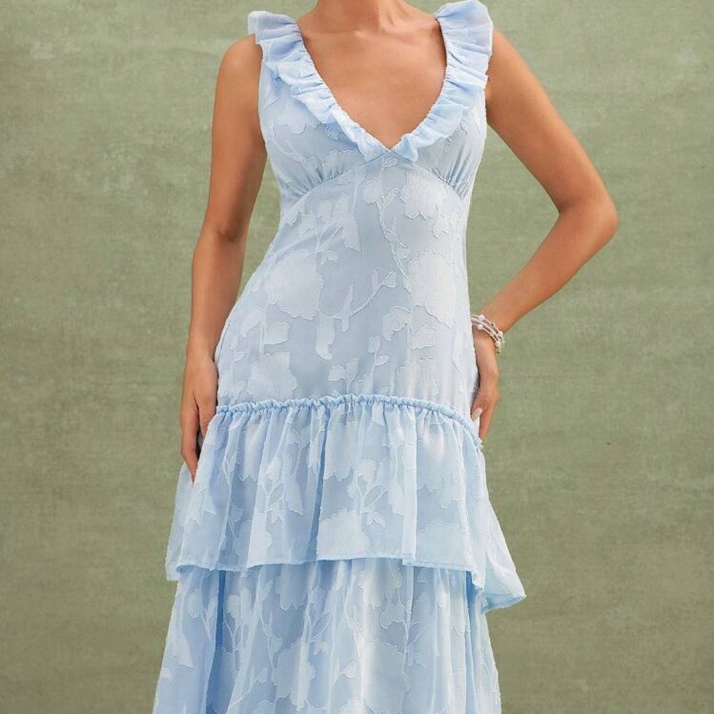 Elegant Light Blue Ruffled Dress